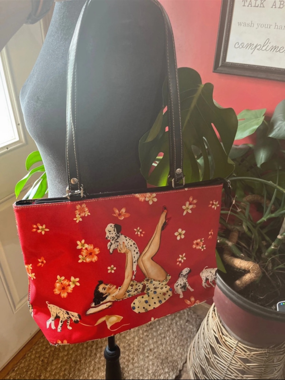 Vintage Y2K Red Pin-Up Print Tote Bag with Black Handles